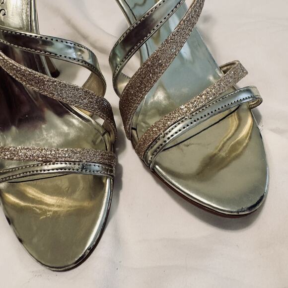 GUESS Gold High Heels dress shoes strappy stilettos sz 6M party wedding 4" - Picture 3 of 8